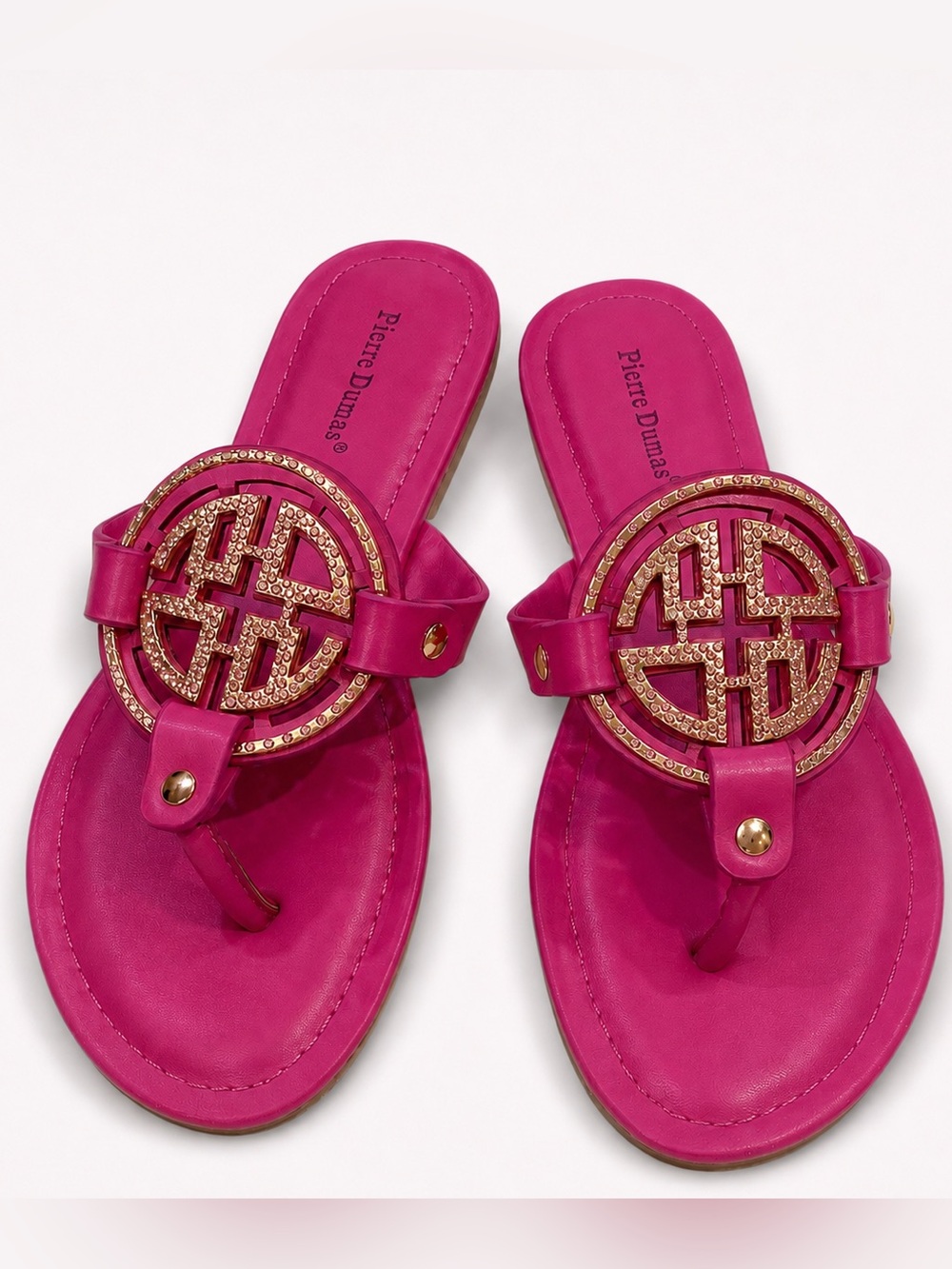 BRAND NEW WITH TAGS Pierre Dumas Rhinestone Medallion Thong Sandals – Pink
